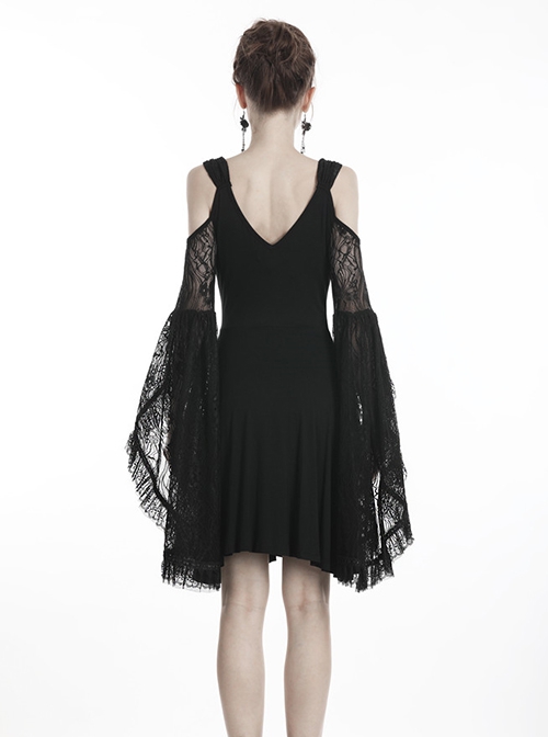 Gothic Style Elegant Lace Embroidered Large Cuffs Strapless Black Suspender Slim Short Dress