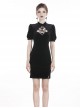 Gothic Style Velvet Stand-Up Collar Puff Sleeves Hollow Chest Retro Cheongsam Elegant Black Slim Fit Dress