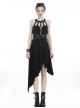 Punk Style Cool Leather Strap Metal Decoration Personalized Asymmetric Hem Black Halterneck Dress