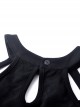 Punk Style Cool Leather Strap Metal Decoration Personalized Asymmetric Hem Black Halterneck Dress