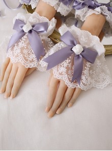 Wisteria Series Sophisticated Low Saturation Purple Elegant Rose Ribbon Bowknot Classic Lolita Decorative Lace Wrist Band