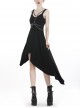 Punk Style Cool Metal Rivet Leather Strap Decoration Sexy Asymmetrical Black Suspender Long Dress