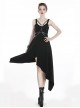 Punk Style Cool Metal Rivet Leather Strap Decoration Sexy Asymmetrical Black Suspender Long Dress