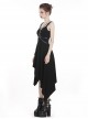 Punk Style Cool Metal Rivet Leather Strap Decoration Sexy Asymmetrical Black Suspender Long Dress