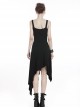 Punk Style Cool Metal Rivet Leather Strap Decoration Sexy Asymmetrical Black Suspender Long Dress