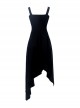 Punk Style Cool Metal Rivet Leather Strap Decoration Sexy Asymmetrical Black Suspender Long Dress