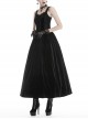 Gothic Style Luxury Lace Embroidery Elegant Slim Retro Velvet Black Sleeveless Suspender Dress