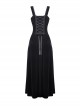 Gothic Style Luxury Lace Embroidery Elegant Slim Retro Velvet Black Sleeveless Suspender Dress