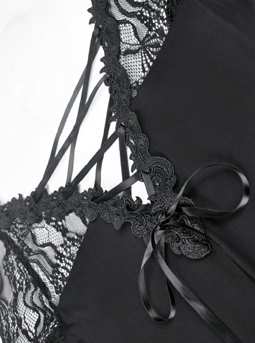 Gothic Style Hollow Corsage Elegant Lace Embroidered Long Sleeves Long Hem Black Slim Dress