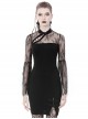 Gothic Style Classical Stand Collar Sexy Hollow Lace Cheongsam Black Long Sleeve Short Dress