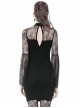 Gothic Style Classical Stand Collar Sexy Hollow Lace Cheongsam Black Long Sleeve Short Dress