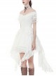 Steampunk Style Elegant One Shoulder Length Hem Retro White Lace Short Sleeve Dress