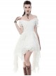 Steampunk Style Elegant One Shoulder Length Hem Retro White Lace Short Sleeve Dress
