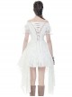 Steampunk Style Elegant One Shoulder Length Hem Retro White Lace Short Sleeve Dress