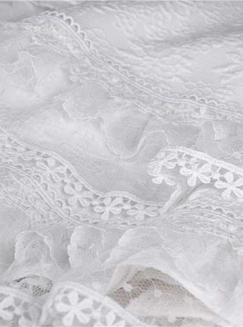Steampunk Style Elegant One Shoulder Length Hem Retro White Lace Short Sleeve Dress