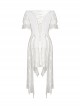 Steampunk Style Elegant One Shoulder Length Hem Retro White Lace Short Sleeve Dress