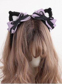 Black Purple Little Idol Holiday Ribbon Bowknot Symmetrical Cute Plush Cat Ear Sweet Lolita Headband