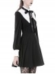 Gothic Style White Inverted Triangle Shawl Cross Lace Decoration Elegant Black Long Sleeve Dress