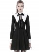 Gothic Style White Inverted Triangle Shawl Cross Lace Decoration Elegant Black Long Sleeve Dress