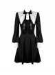 Gothic Style White Inverted Triangle Shawl Cross Lace Decoration Elegant Black Long Sleeve Dress
