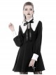 Gothic Style White Inverted Triangle Shawl Cross Lace Decoration Elegant Black Long Sleeve Dress