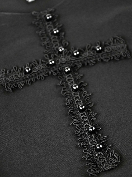 Gothic Style White Inverted Triangle Shawl Cross Lace Decoration Elegant Black Long Sleeve Dress