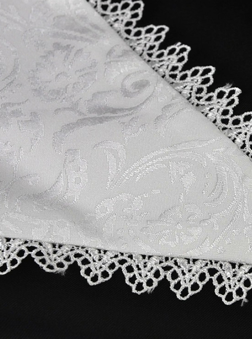Gothic Style White Inverted Triangle Shawl Cross Lace Decoration Elegant Black Long Sleeve Dress