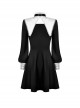 Gothic Style White Inverted Triangle Shawl Cross Lace Decoration Elegant Black Long Sleeve Dress