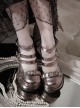 Metal Button Straps Elegant Punk Retro Silver Chain Gothic Lolita Round Toe High Heel Thick Sole Mary Jane Shoes