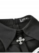 Gothic Style Bat Collar White Strapped Metal Cross Decorated Black Mesh Long Sleeve Dress