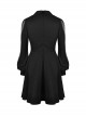 Gothic Style Bat Collar White Strapped Metal Cross Decorated Black Mesh Long Sleeve Dress