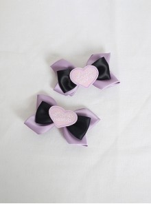 Cute Cool Stylish Black Purple Daily Versatile Sweet Lolita Loving Heart Double Layer Bowknot Hairpin