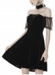 Gothic Style Elegant Velvet Metal Moon Shaped Pendant Black Halter Neck Strap Sleeves Dress