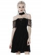 Gothic Style Elegant Velvet Metal Moon Shaped Pendant Black Halter Neck Strap Sleeves Dress