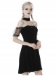 Gothic Style Elegant Velvet Metal Moon Shaped Pendant Black Halter Neck Strap Sleeves Dress