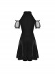 Gothic Style Elegant Velvet Metal Moon Shaped Pendant Black Halter Neck Strap Sleeves Dress