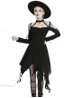 Punk Style Mysterious Witch Halter Neck Strap Asymmetric Tattered Hem Black Long Sleeves Dress