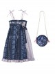 Blue White Porcelain Series Chinese Elements Fantasy Floral Print Vintage Classic Lolita Suspender Dress Crossbody Bag Set