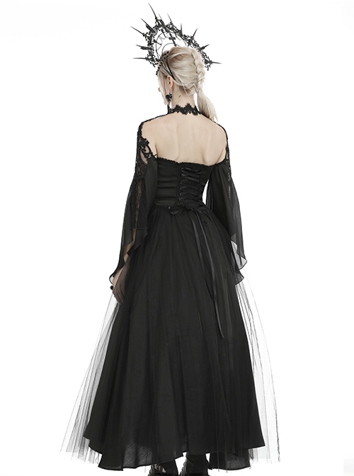 Gothic Style Gorgeous Beaded Tulle Lace Strapped Black Retro Palace Tube Top Tight Dress