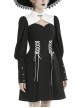 Gothic Style White Chinese Cheongsam Collar Retro Gigot Sleeves Black Elegant Long Sleeves Dress