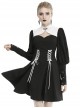 Gothic Style White Chinese Cheongsam Collar Retro Gigot Sleeves Black Elegant Long Sleeves Dress