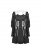 Gothic Style White Chinese Cheongsam Collar Retro Gigot Sleeves Black Elegant Long Sleeves Dress