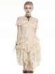 Steampunk Style Off Shoulder Layered Lace Irregular Hem Beige Cake Dress
