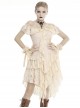 Steampunk Style Off Shoulder Layered Lace Irregular Hem Beige Cake Dress