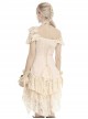 Steampunk Style Off Shoulder Layered Lace Irregular Hem Beige Cake Dress