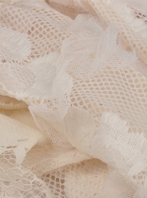 Steampunk Style Off Shoulder Layered Lace Irregular Hem Beige Cake Dress