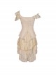 Steampunk Style Off Shoulder Layered Lace Irregular Hem Beige Cake Dress