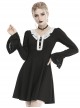 Gothic Style Retro White Button Lace Doll Collar Black Long Trumpet Sleeve Slim Dress