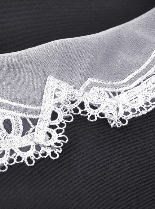 Gothic Style Retro White Button Lace Doll Collar Black Long Trumpet Sleeve Slim Dress