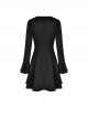 Gothic Style Retro White Button Lace Doll Collar Black Long Trumpet Sleeve Slim Dress